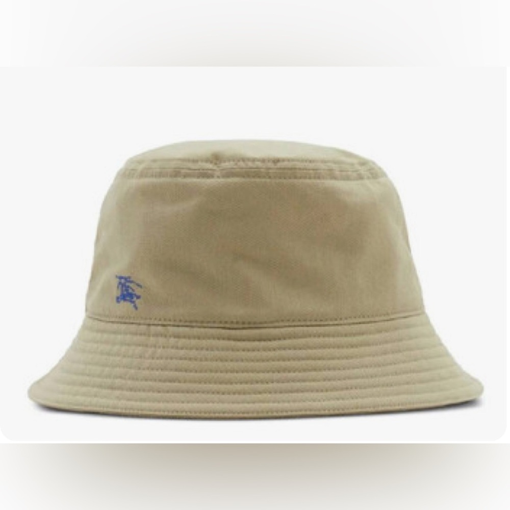 Burberry Tan Bucket Hat with Blue Logo size Medium